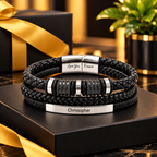 From GrandPa To  Grandson — Personalized Name Leather Bracelet Gift Set