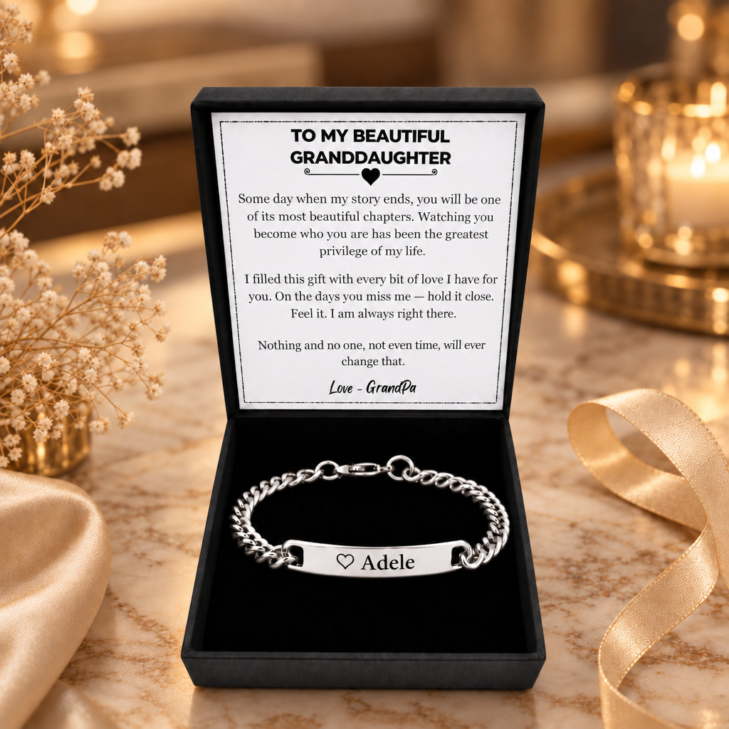 From GrandPa To  Granddaughter — Personalized Name Stainless Steel Bracelet Gift Set